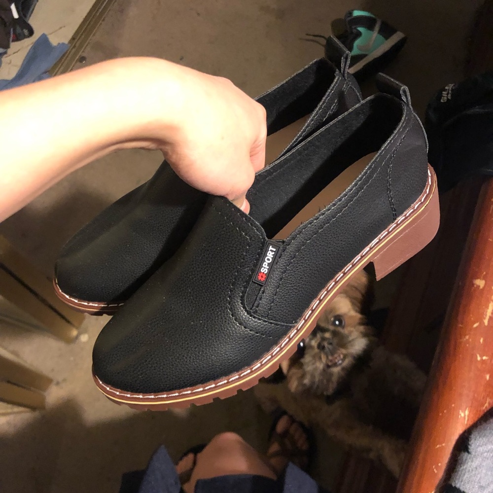 Faux leather loafers with heel